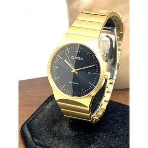 Citizen Men's Watch BM7582-56E Eco Drive Black Dial Gold Stainless Steel 40mm